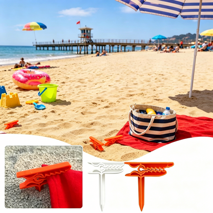 🏖️ Beach Towel Stake Clips | Windproof Sand Ground Peg Clamps