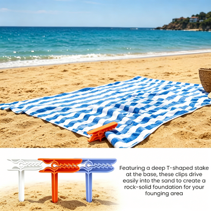🏖️ Beach Towel Stake Clips | Windproof Sand Ground Peg Clamps