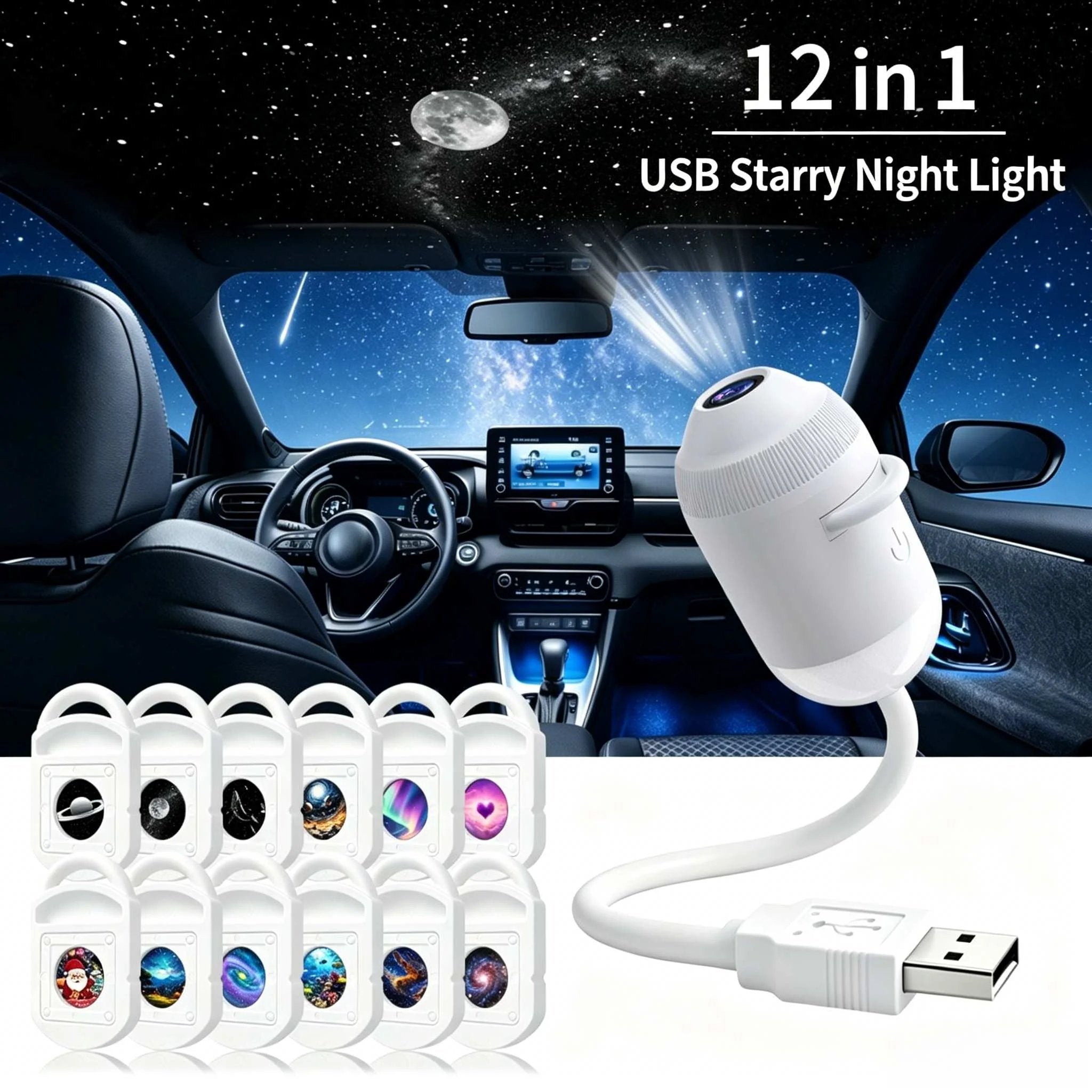 Dual-Mode Starry Night Light + 12 Projection Slides